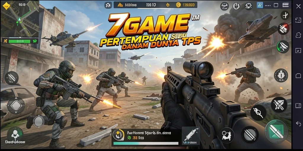 Tampilan gameplay seru dalam pertempuran TPS 7GAME.