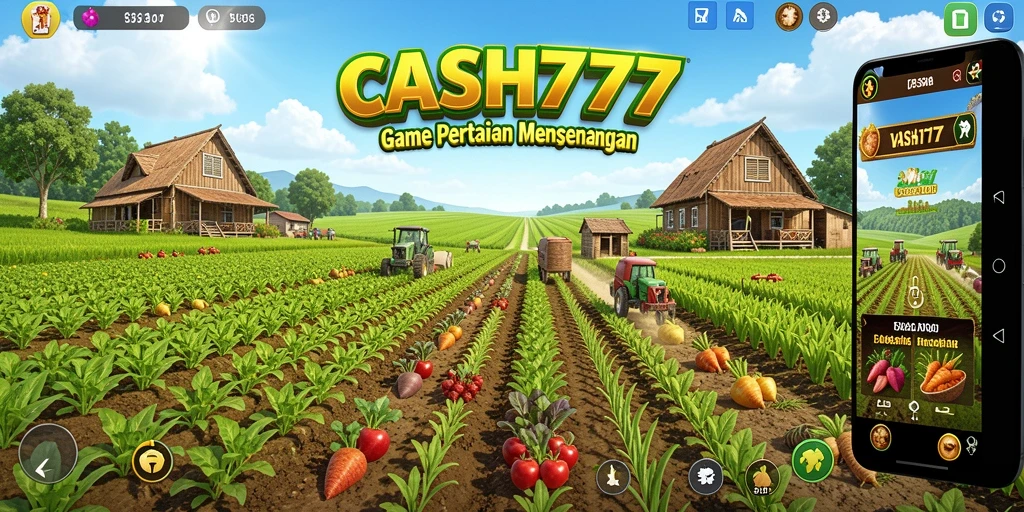 Tangkapan layar gameplay CASH777 yang menunjukkan aktivitas bertani yang seru.