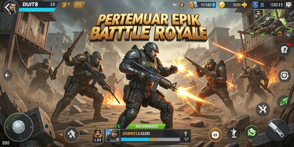 Screenshot gameplay DUIT8 yang menunjukkan aksi intens Battle Royale.