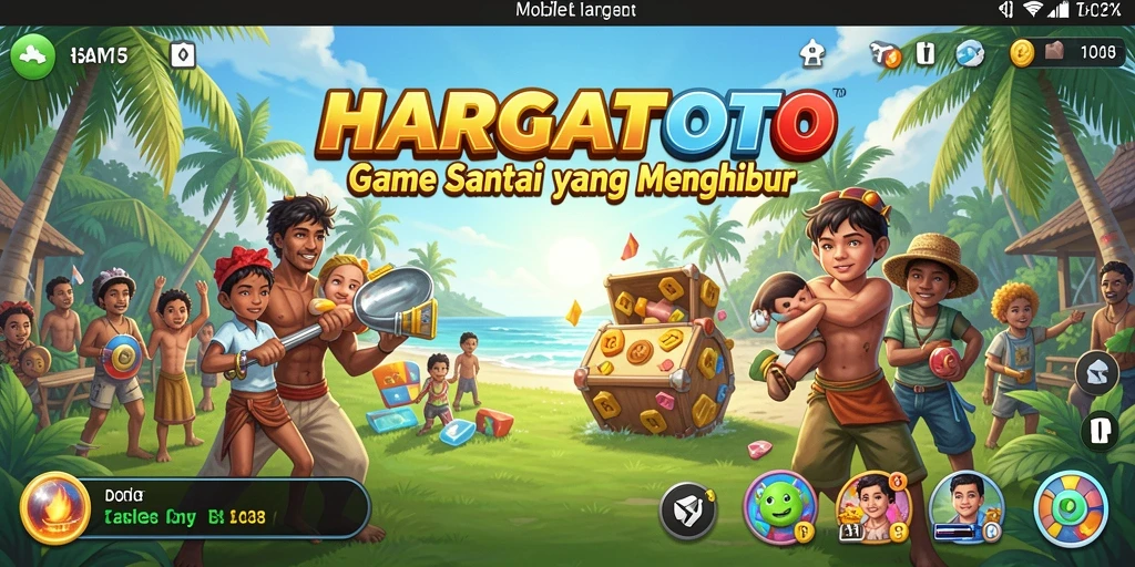 Tampilan gameplay HARGATOTO yang cerah dan penuh warna.