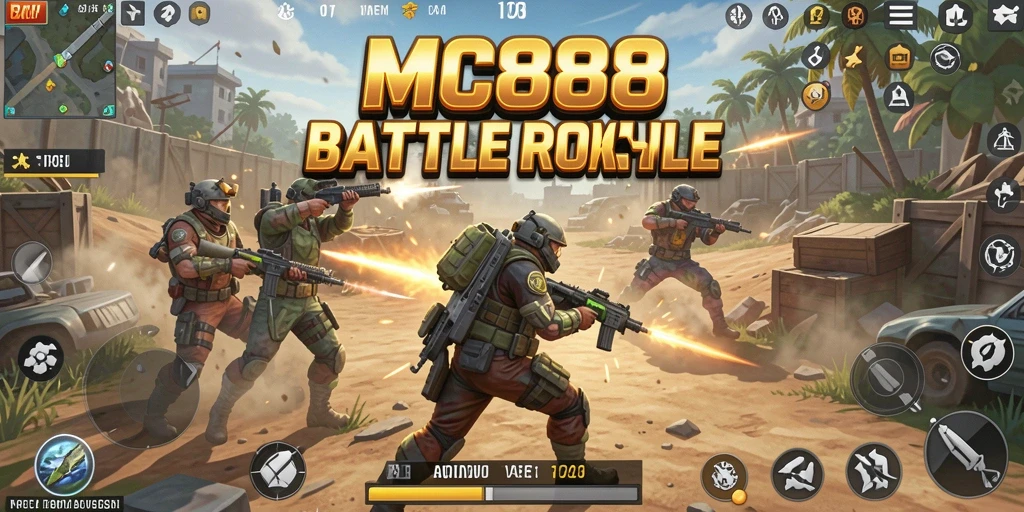 Screenshot gameplay MC888 yang menampilkan aksi Battle Royale yang intens.