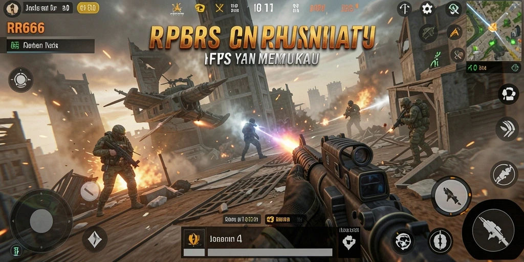 Screenshot menampilkan aksi intens dalam permainan FPS RR666.