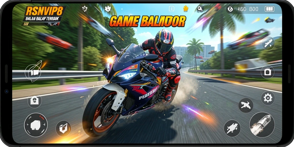 Tangkapan layar gameplay RSNVIP8 menampilkan balapan motor yang seru dan intens.