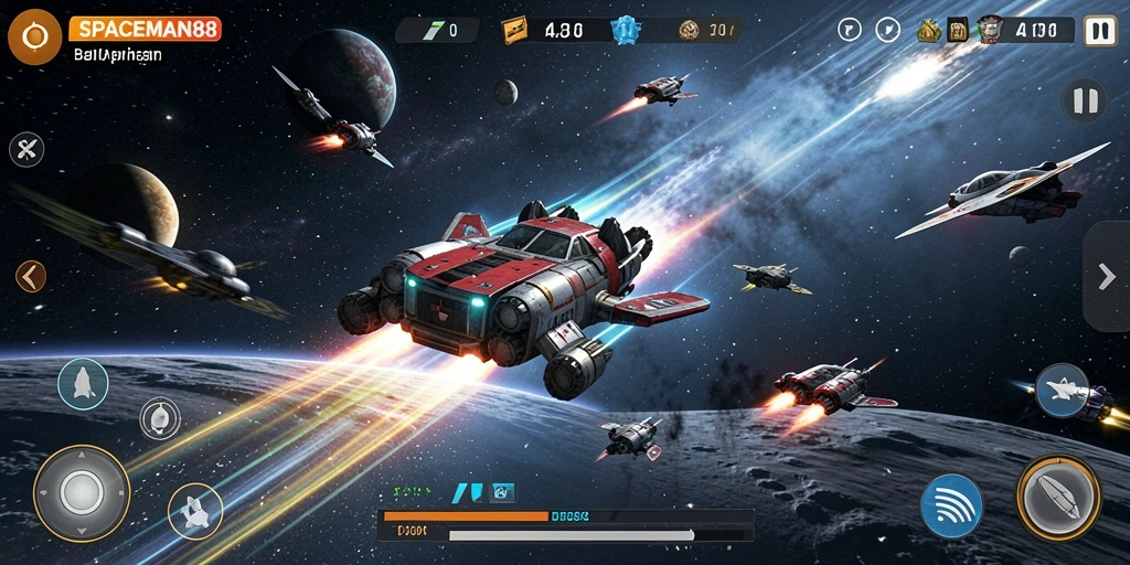 Tangkapan layar SPACEMAN88 menampilkan balapan luar angkasa yang intens.